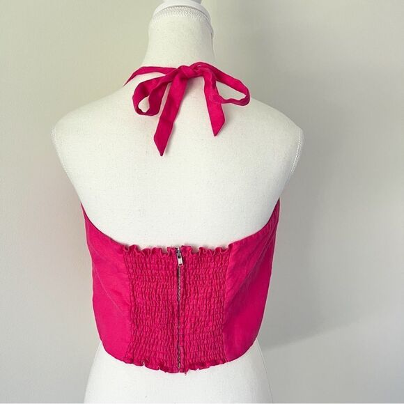 Reformation Orzo Pink Linen Crop Top in Pink Size 10 - Picture 4 of 7